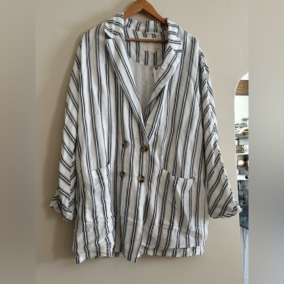 NWT Anthropologie Pilcro Striped Linen Blazer Jacket Size L Oversized Dolman - Picture 3 of 7
